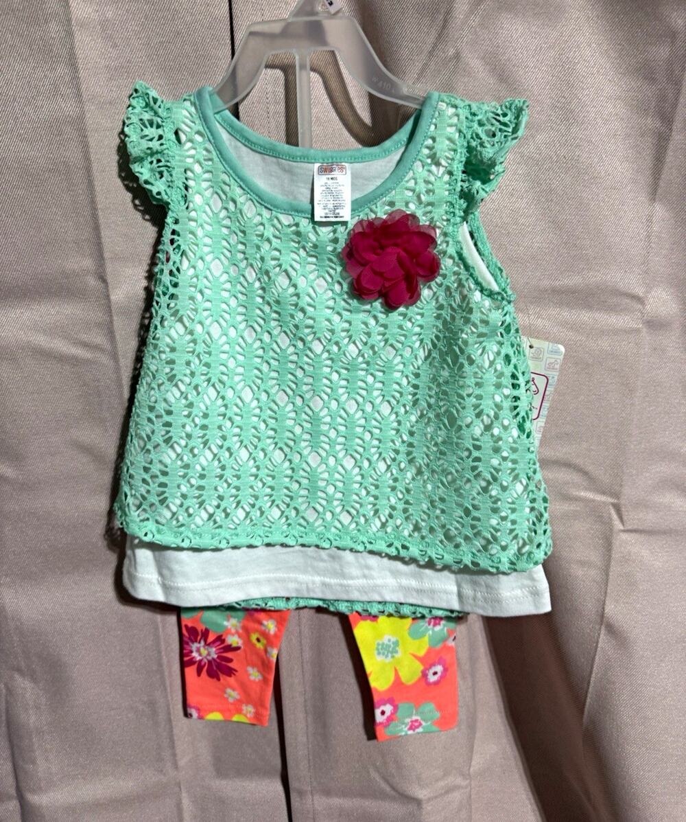 Swiggles Girls 2pc Pants Set 18 Months Green Floral Sleeveless Top Spring/Summer